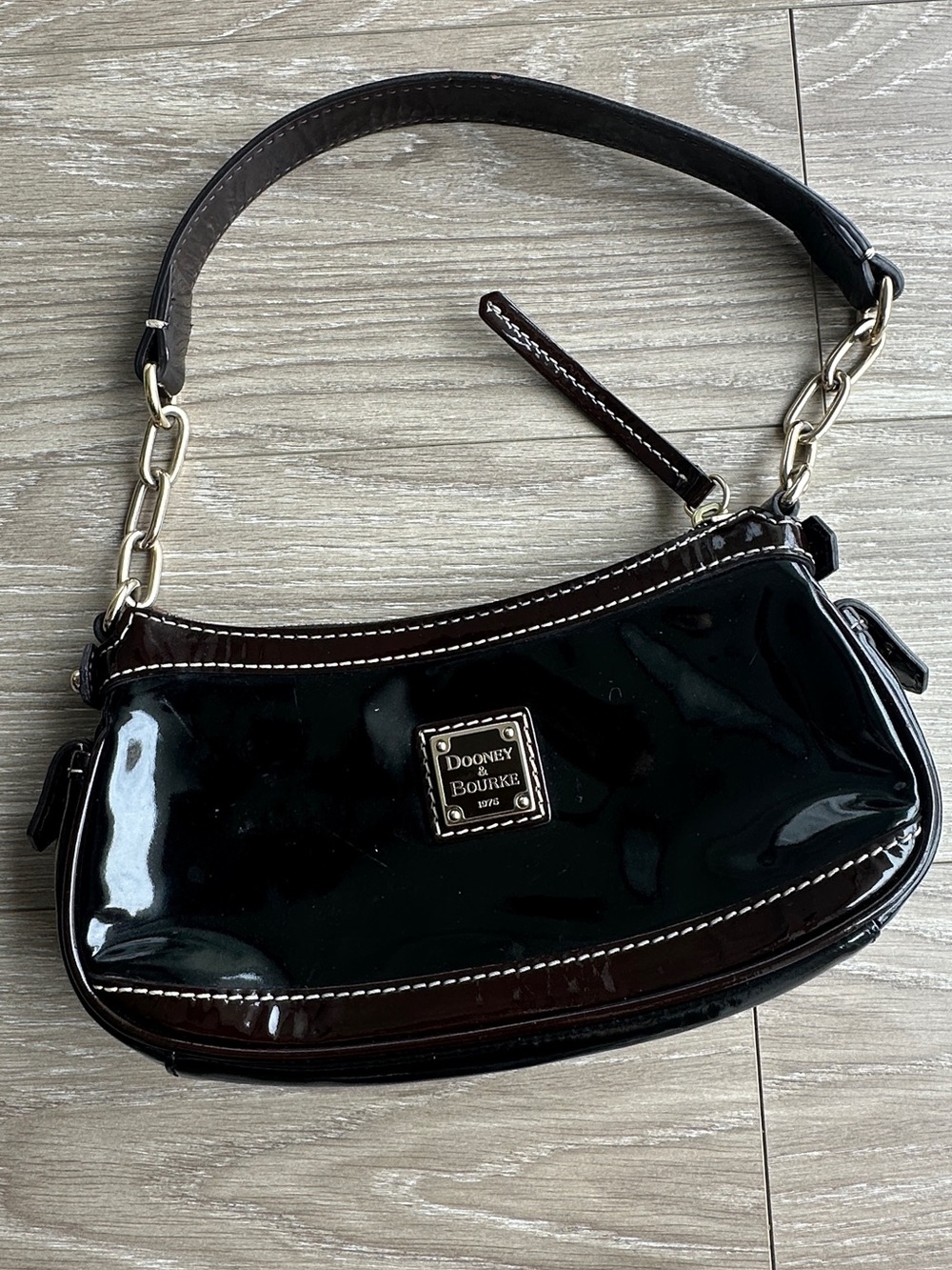 Dooney & Bourke Black Patent Shoulder Bag with Gold Hardware - Picture 11 of 11